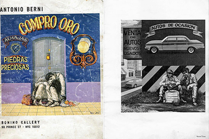 Tapa del Catálogo Exposición Antonio Berni. Dos cuadros acrílico sobre tela 2 x 2 m., firmados Berni-Arce 1977. Pintadas en conjunto para la exposición en Bonino Gallery New York.