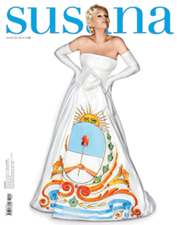 Vestido del Bicentenario para la tapa de la Revista “Susana” ,que Susana Giménez lució en la apertura de su programa del domingo 23 de mayo de 2010, 21.30hs.